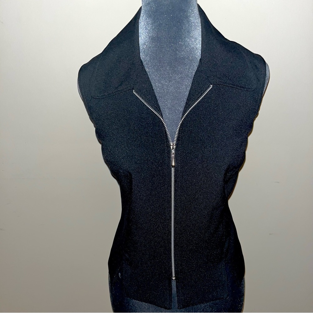 Vintage Black Sleeveless Zip Up Top